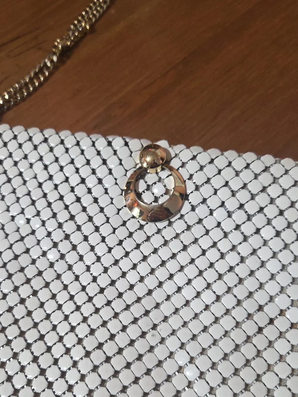 Vintage 1980s Whiting And Davis White Mesh Chain Shoulder Bag Formal Made In Usa